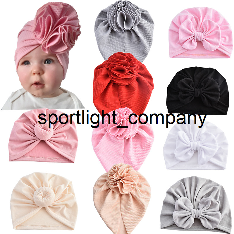 

0-3Years Toddler Newborn Baby Flower Bow-Knot Hat Turban Spring Infant Protect Forehead Cap Headwraps Kids Headband Beanies, Bow-knot pink