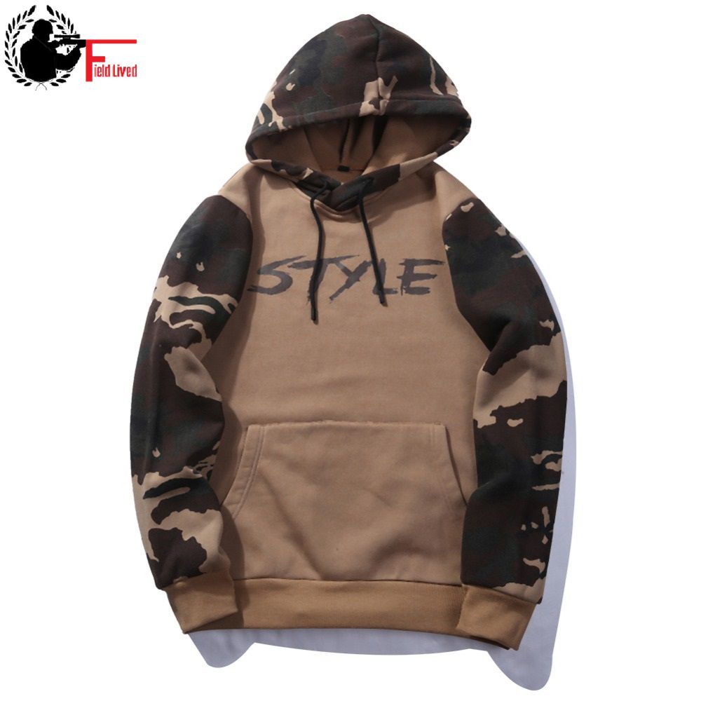

EU Size Autumn Men Hoodie Camouflage Hooded Sweatshirt Long-sleeved Pullovers Fashion Camo Patchwork Hoodies Male 210518, Eu size khaki