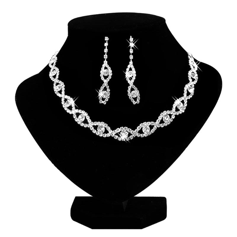 

Earrings & Necklace Sumptuous Bridal Wedding Prom Jewelry Crystal Rhinestone Diamante Earring Set, Silver