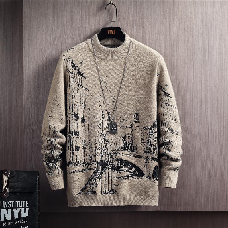 

Men's Sweaters Anime Pattern Pullovers Men Slim Autumn Winter Thick Warm Sweater 2021 Casual Round Collar Knitwear Mens, White;black
