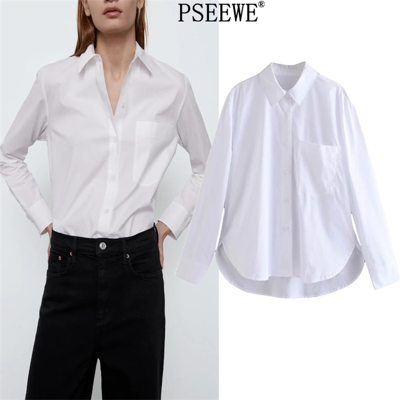 

Women Shirts Pocket Button Up White Shirt Woman Spring Chic Long Sleeve Office Blouse Female Fashion Ladies Tops 210519