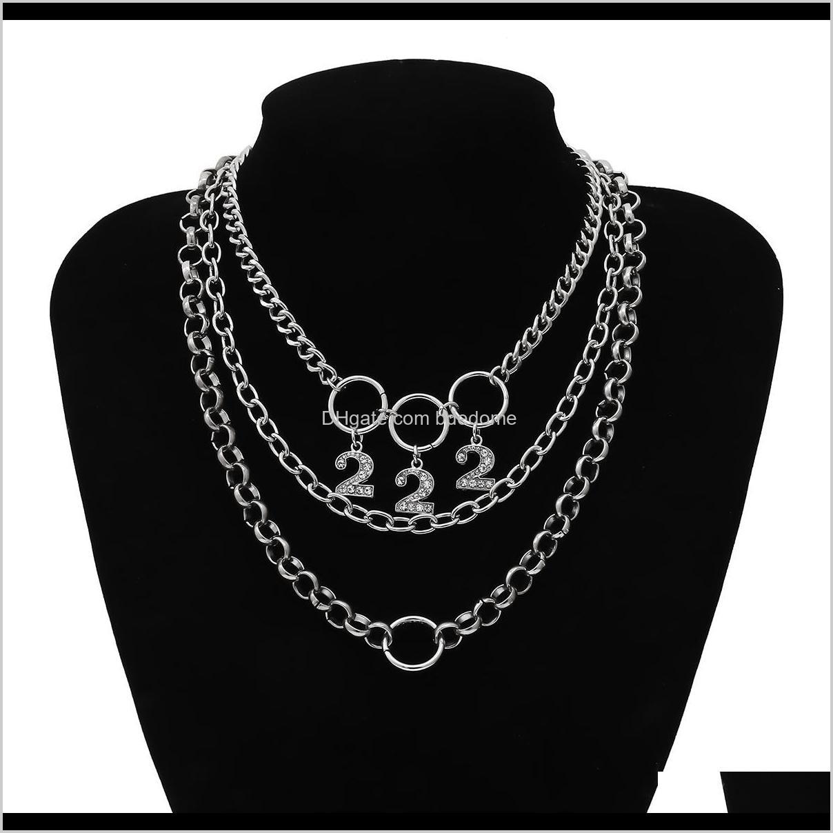 

Chokers Necklaces & Pendants 3Pcs/Set Mti Layer Punk Hip Hop Curb Cuban Thick Choker For Women Crystal Number Pendant Necklace Jewelry Drop