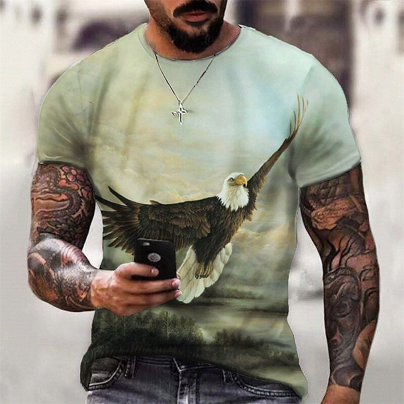 Men's T shirt 3D Print Graphic Eagle Crew Neck Daily Sports Print Short Sleeve Tops Casual Classic Designer Big and Tall Green l9jL#