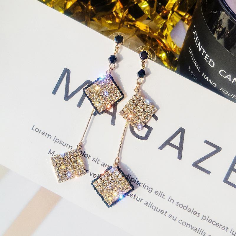 

Selling Fashion Earrings Personalized Design Double Square Full Of Crystal Long Party For Women Dangle & Chandelier, Silver
