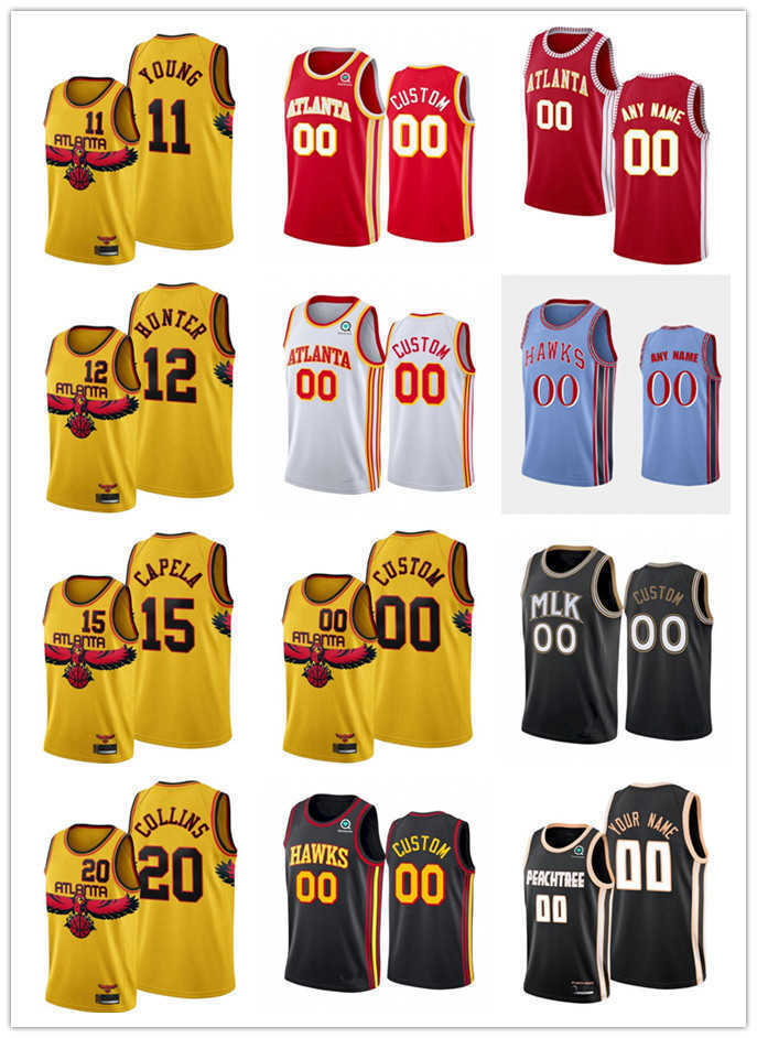 

75th Custom Mens Womens Youth Atlanta's Hawks's 20 John Collins Trae 11 Young 15 Clint Capela 12 De'Andre Hunter Basketball Jersey, Black;red