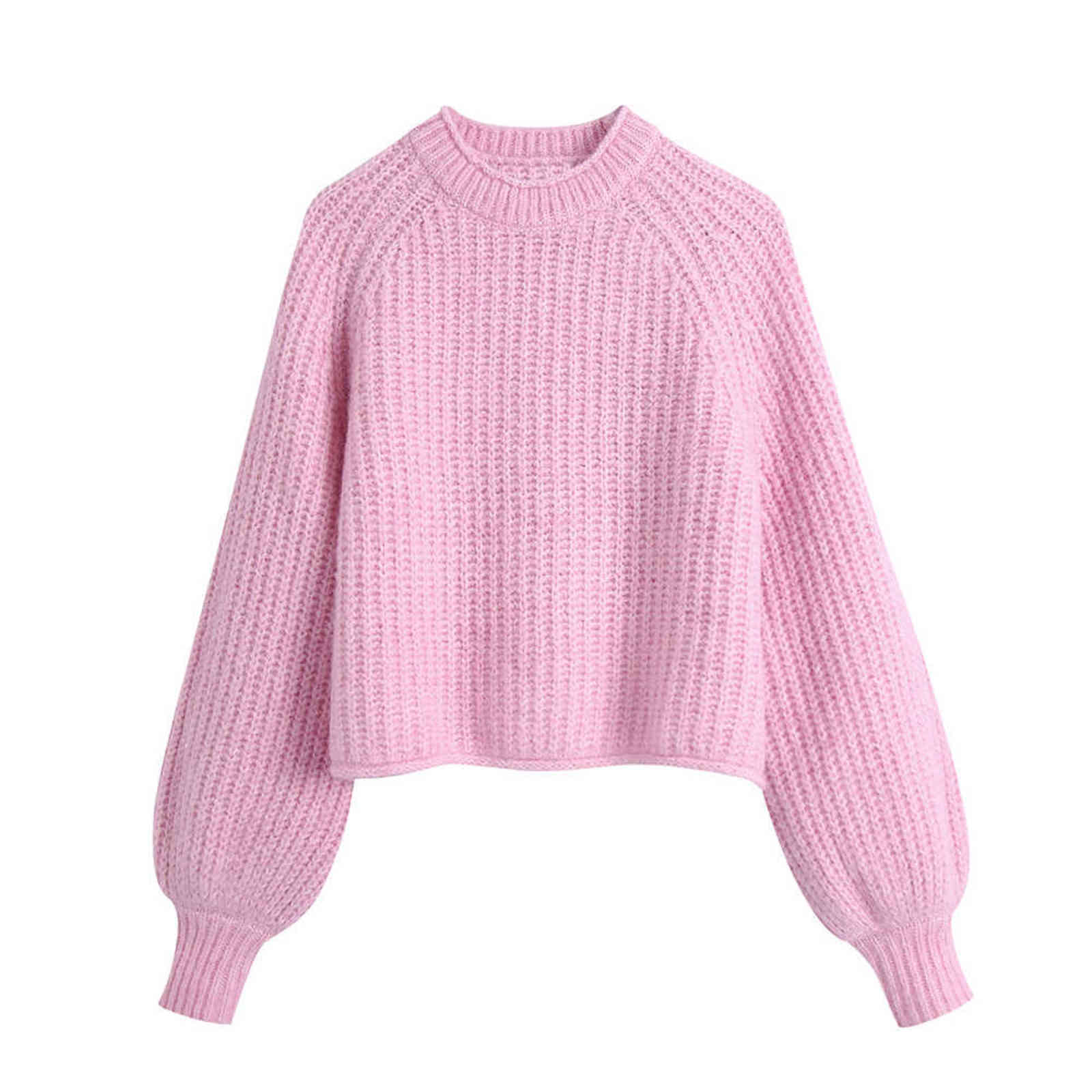

BLSQR Pink Elegant Sweaters Women O-neck Vintage Chic Pullover Tops Female Streetwear Casual Crop Tops Office Lady Y1110, As picture