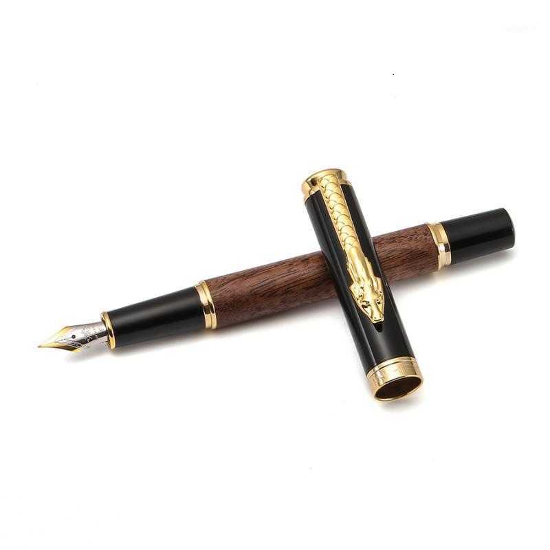 

gold vintage pen wood fountain rim dragon clip 0.5m medium nib calligraphy jinhao 8802 stationery office school suppli a64851