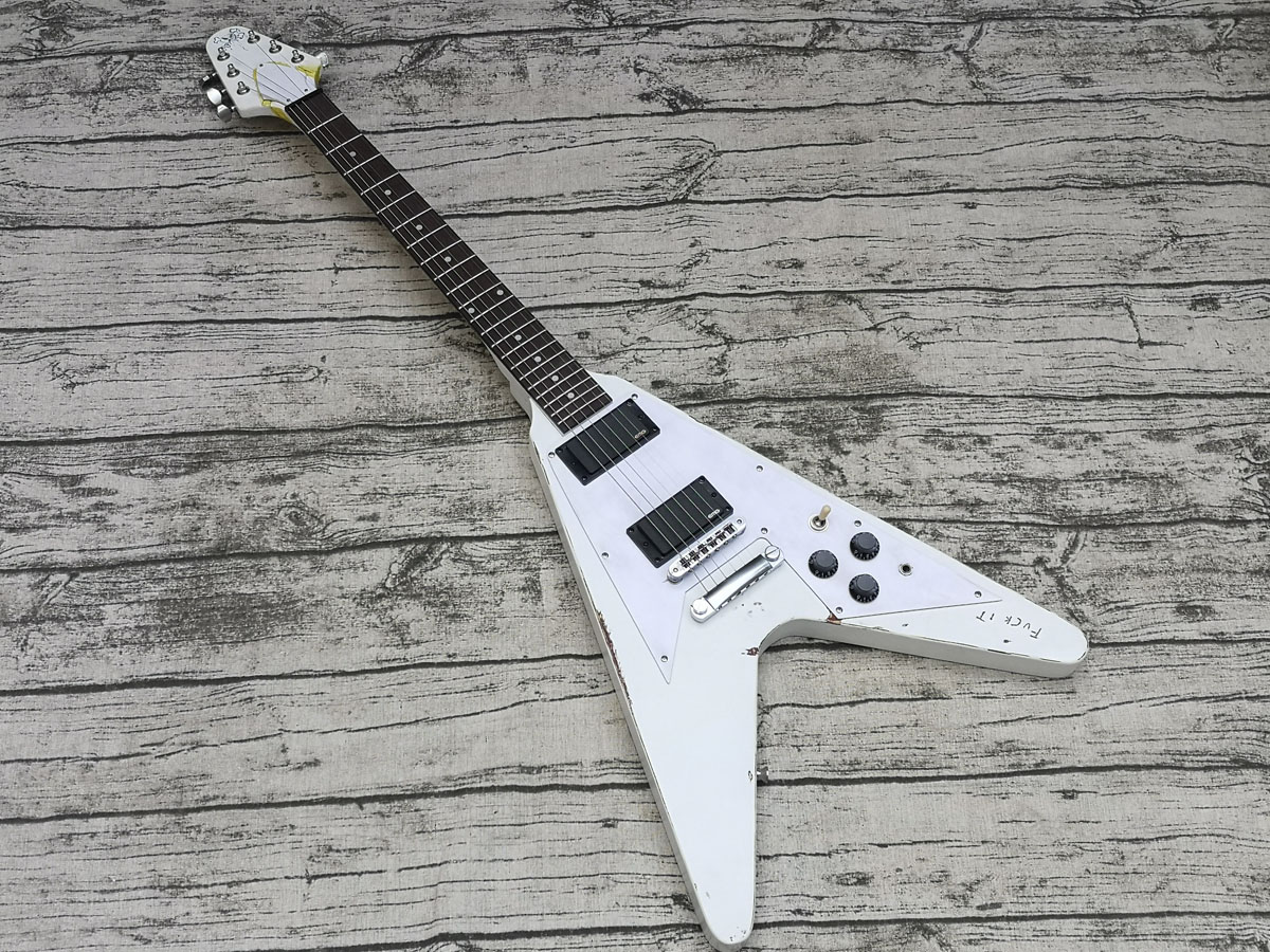 

Custom James Hetfield Metallica Electric Guitar, Kill'Em All Olympic White Heavy Relic Flying V