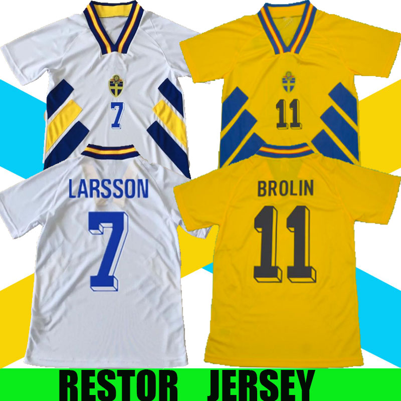 

1994 Sweden soccer jersey home yellow Retro 94 classic antique Vintage Maillot away white football shirt #11 BROLIN #10 DAHLIN #7 LARSSON, 1994 away