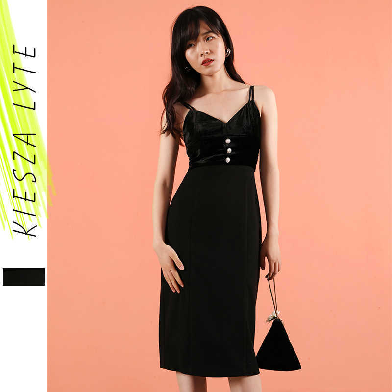 

Spring Velvet dress straps patchwork black mini banquet 210608
