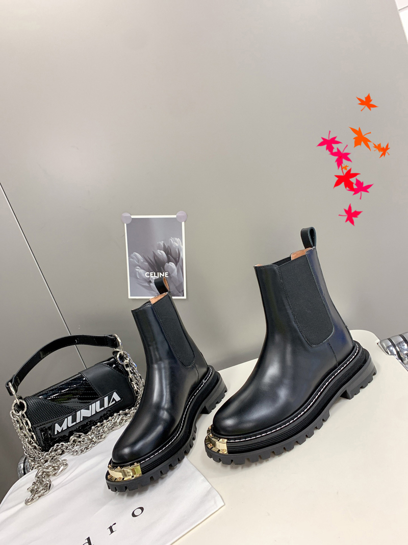 

2022 Leather Boots ladies short Ankle Cowskin Boot autumn winter Chunky Heel Martin Booties Fashion Camfortable shoes Top Quality with box size 35-40 -H040, Picture color