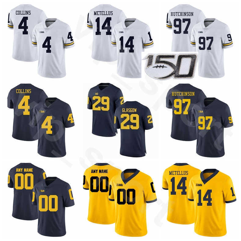 

NCAA Michigan Wolverines University Football 4 Nico Collins Jersey College 47 Khaleke Hudson 29 Glasgow 97 Aidan Hutchinson 14 Josh Metellus, Yellow