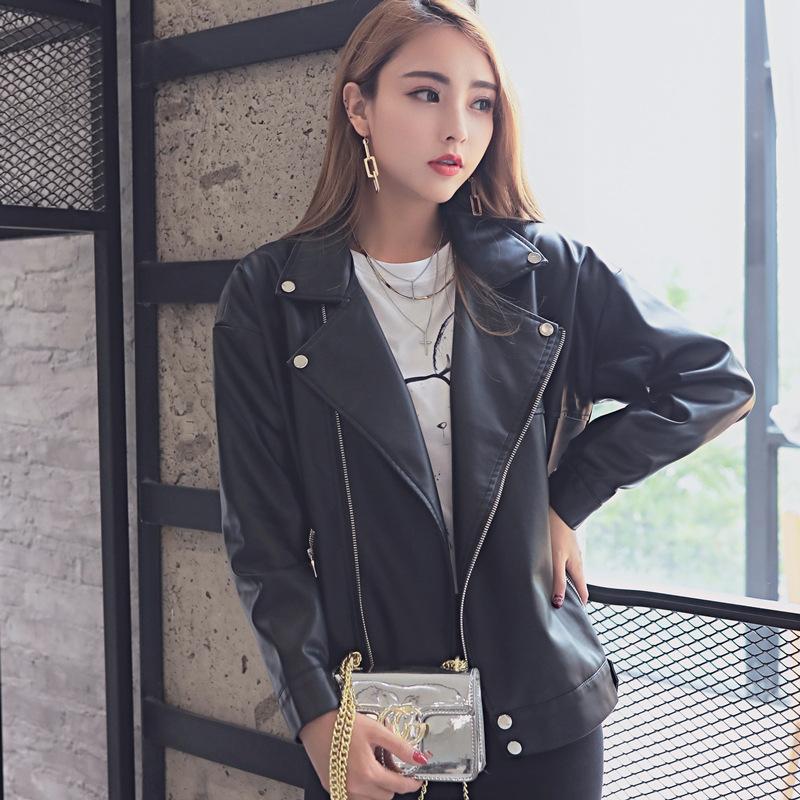 

Women's Leather & Faux Women Pu Coat Long Sleeve Zipper Placket Fashion Casual Jacket Overcoat Autumn Winter Arrival 2021, Black