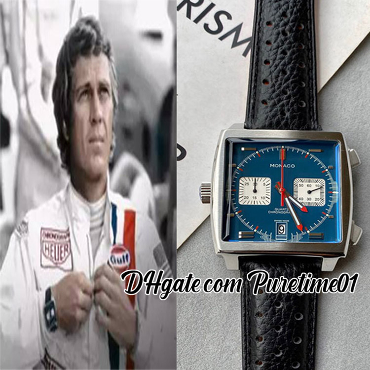 

Square Gulf Miyota Quartz Chronograph Mens Watch Steel Case Blue Dial White Subdial Red Hands Stick Markers Leather Strap Stopwatch Watches Puretime01 Z35b2, Customized waterproof service