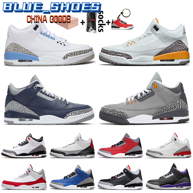 

With Box Jumpman 3 3s Basketball Shoes Mens UNC Laser Orange Georgetown Midnight Navy Cool Grey Tinker Hatfield Katrina Trainers Sneakers, #1 georgetown midnight navy 40-47
