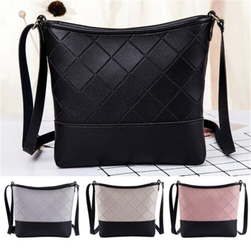 

Women Ladies Leather Shoulder Bag Tote Purse Luxury Messenger Crossbody Satchel Checkered Bucket 2021 Backpack Style, Beige