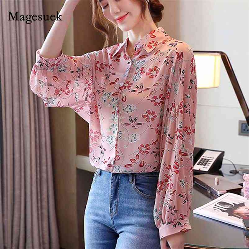 

Autumn Long Sleeve Blouse Women Turn-down Collar Lantern Print Tops Cardigan Elegant Ladies Shirt Blusas 11132 210518, Green