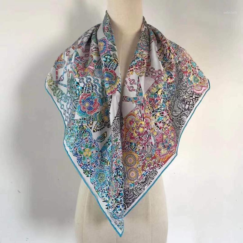 

Scarves 2021 Arrival Winter Spring Classic Blue 100% Real Silk Scarf Twill Hand Made Roll 90*90 Cm Shawl Wrap For Women Lady