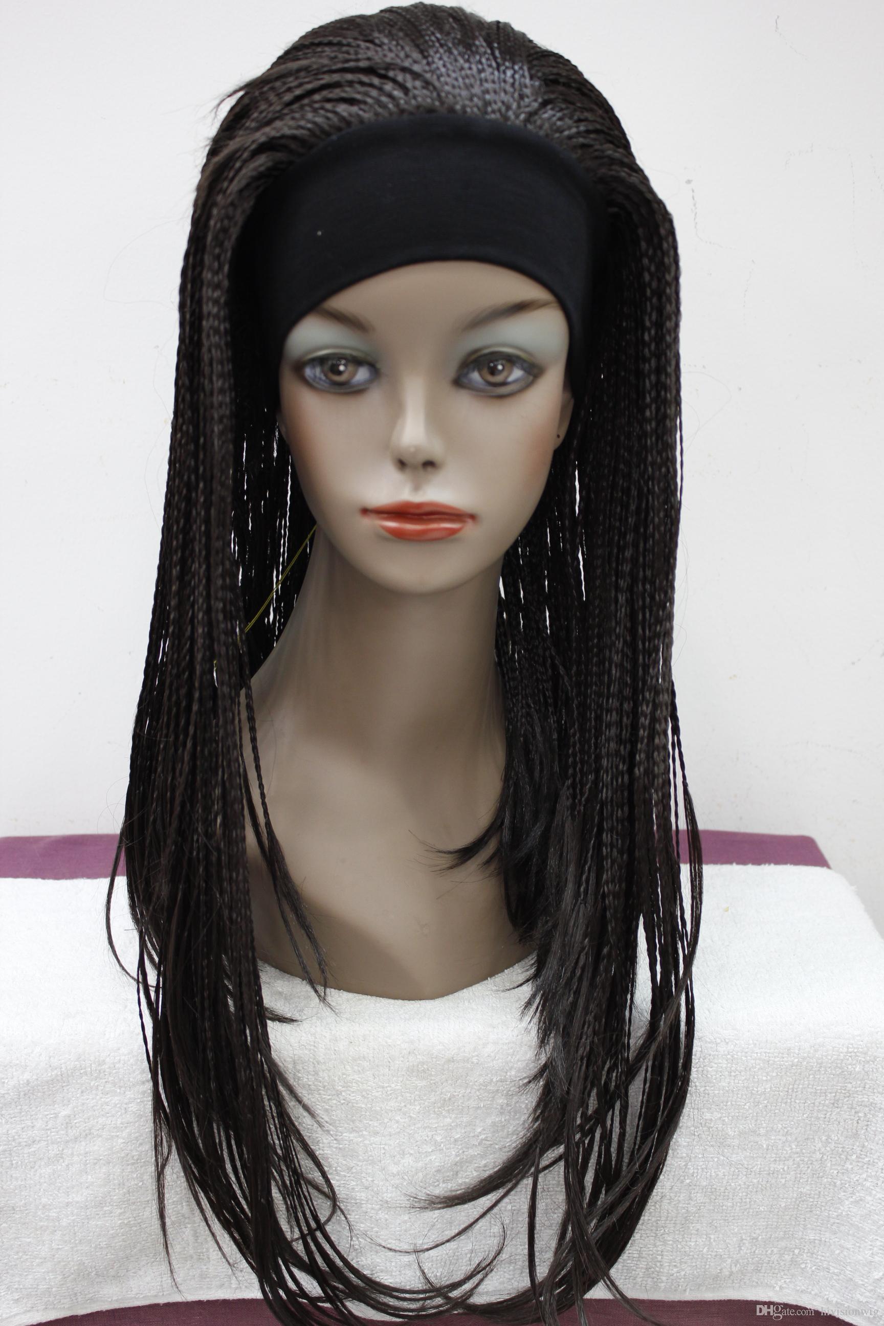 

Fashion dark brown 3/4 with headbands straight long braid half Braids Women's wig