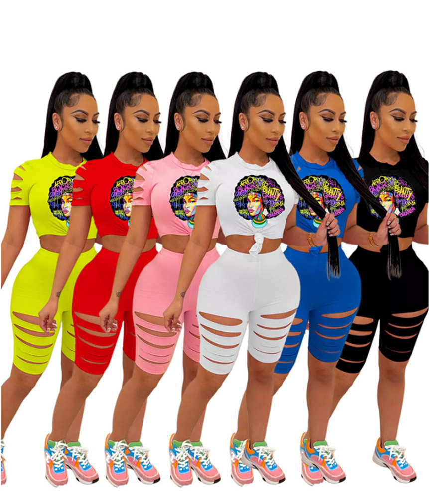 

Women ripped Tracksuits sexy Two piece sets summer clothing Outfits sports swimwear t-shirts+short pants pocket slim jogger suit 4896, White