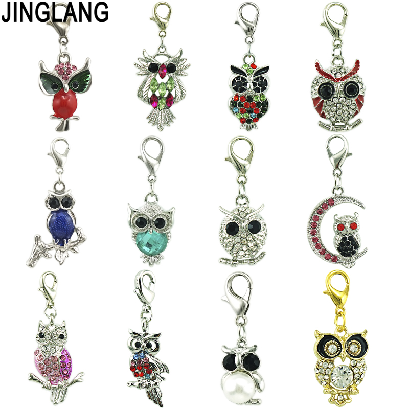 

JINGLANG Mixed Style Charms Colorful Drop Oil Zinc Alloy Enamel Owl Pendant For DIY Craft Earring Bracelet Gift, Bronze;silver