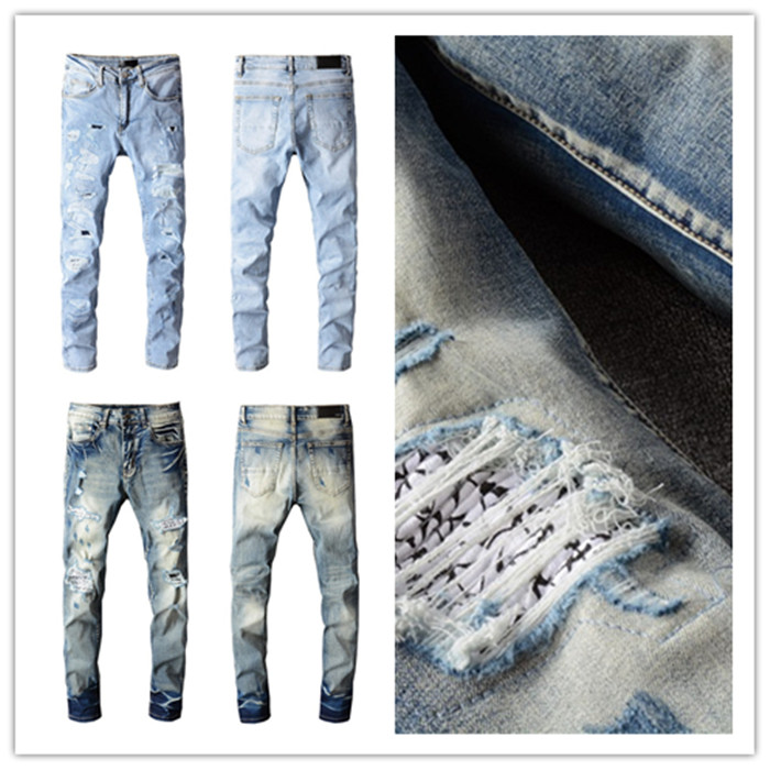 

21SS Arrivals Designe jeans Famous Casual designers Autumn Slim-leg Pants Ripped jean s motorcycle summer trousers pencil pant SIZE -40, Blue