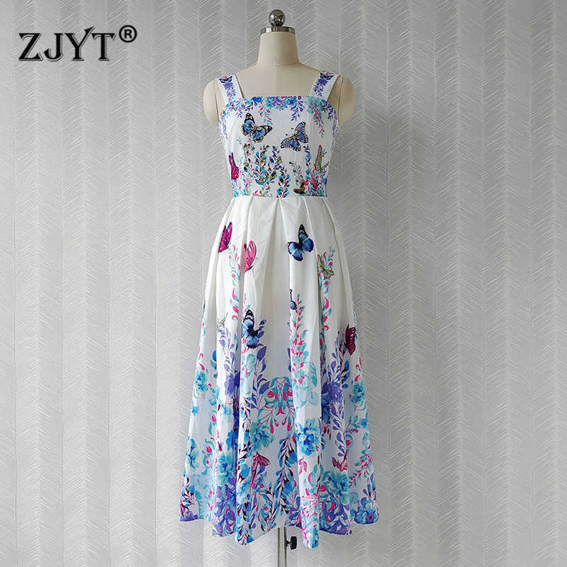 

Runway Fashion Summer Women's Square Collar Diamonds Midi Spaghetti Strap Dress Backless Beach Holiday Robe 210601, White