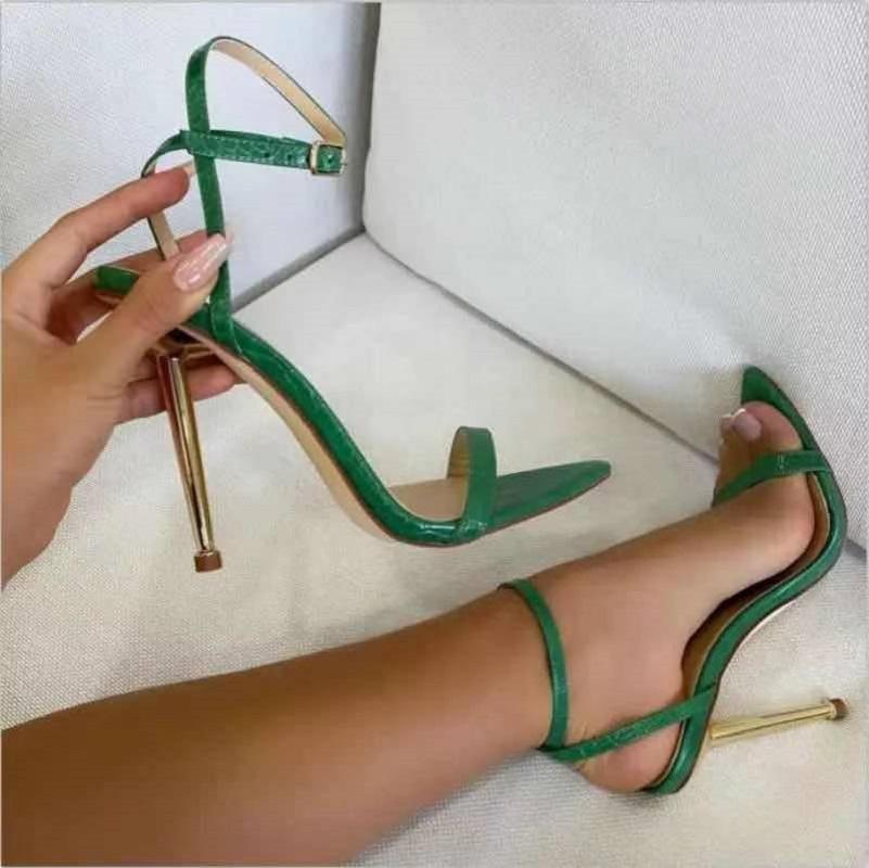 

Dropship 2021 Ankle Strap Green Women's High Heels 11CM Sandals Pointed Toe Female Party Sexy Shoes Sandalias De Mujer Slippers