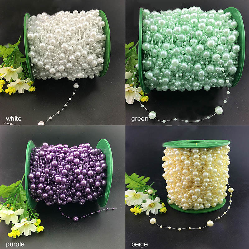 Garland Flowers Artificial Pearls Event Party Supplies Fishing Line Wedding Decoration Multifunction Beads Chain 5M Bridal Tiara-image-690935400
