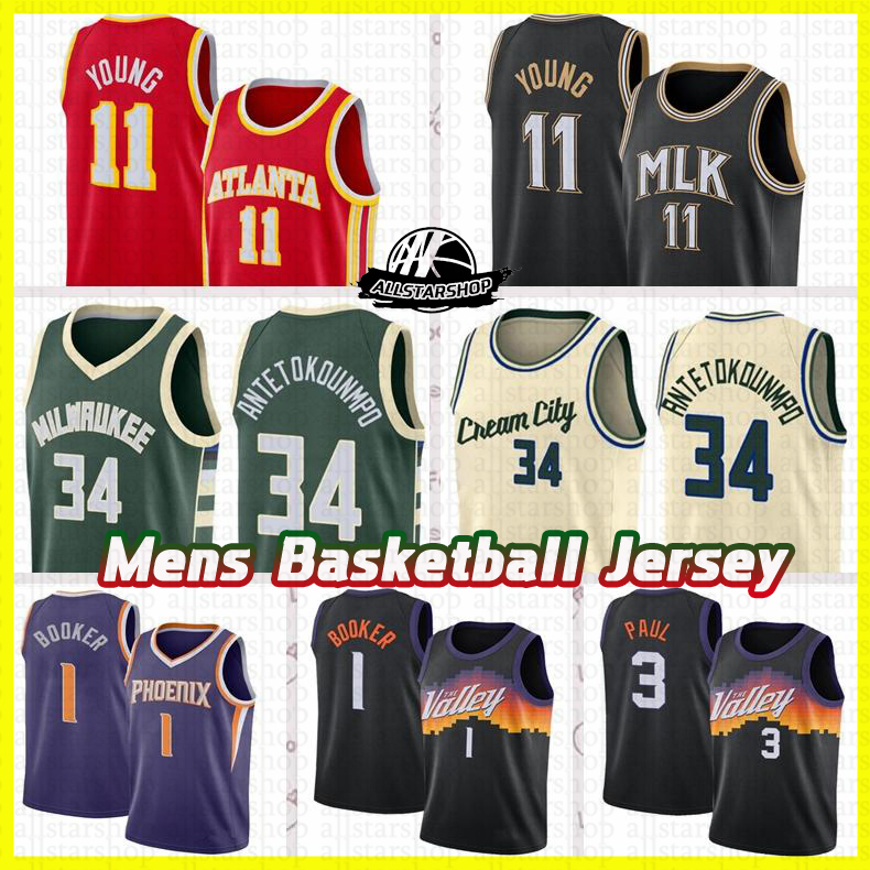 

Men 2021 Retro Basketball Jersey Devin 1 Booker Vintage Chris 3 Paul Trae 11 Young Giannis 34 Antetokounmpo Blue white black Red Size S-2XL, Color1