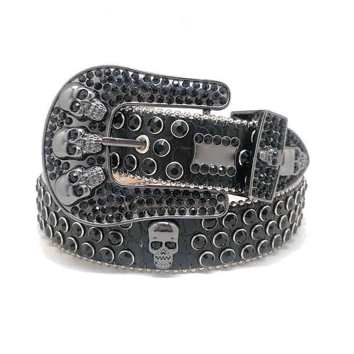 

2021 New Arrival 3 colors bb simon famous brands cinturon woman men belt PU Leather black skull