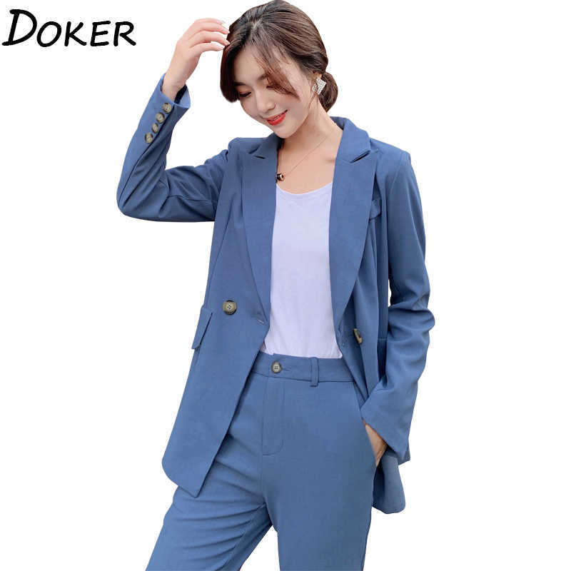 

Women Suits Office Sets Long Sleeve Two Piece Elegant Trouser Business Ladies Blazer And Pants For 210604, Black
