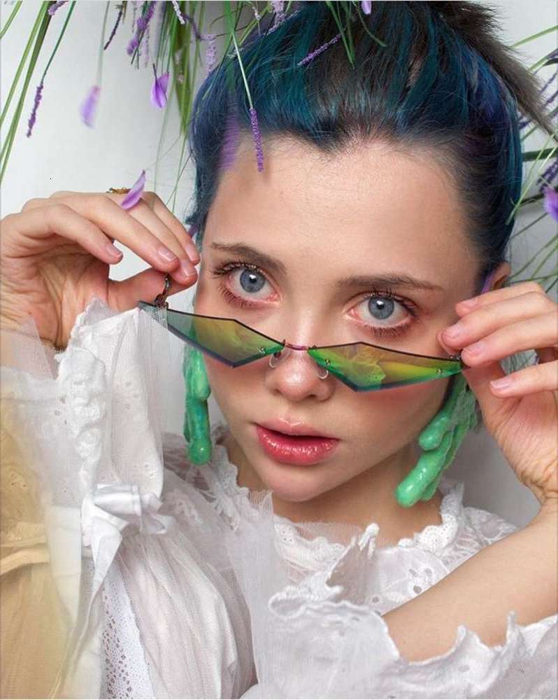 

sunglasses Sunglasses Women and Men rimless design exaggerated dazzle color sunglasses Ladies street photo fashion, Black