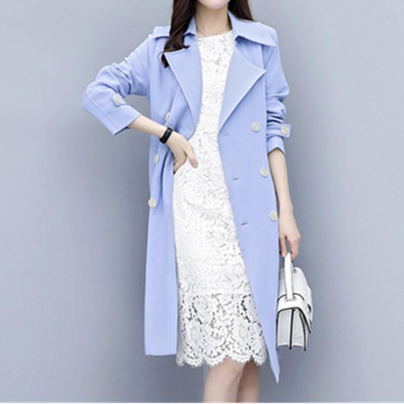 

Women' Trench Coats Plus Size Coat Solid Double-breasted Mid-length Windbreaker Slim 2021 Spring Autumn Outerwear Female Tops, Beige