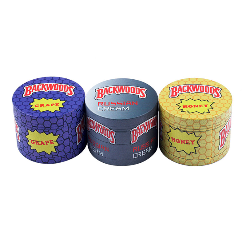 

2021 Accessories printed metal smoke grinders Backwoods full cover color printing zinc alloy four layer smokes grinder 40mm 50mm 55mm 63mm
