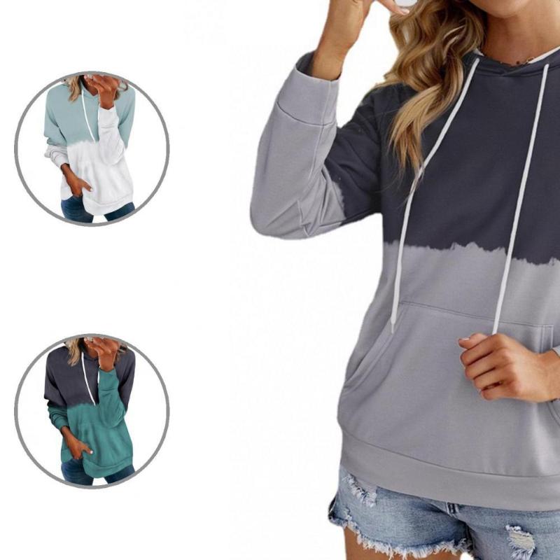 

Women' Hoodies & Sweatshirts Drawstring Sporty Contrast Color Print Large Pocket Hoodie Streetwear, Green