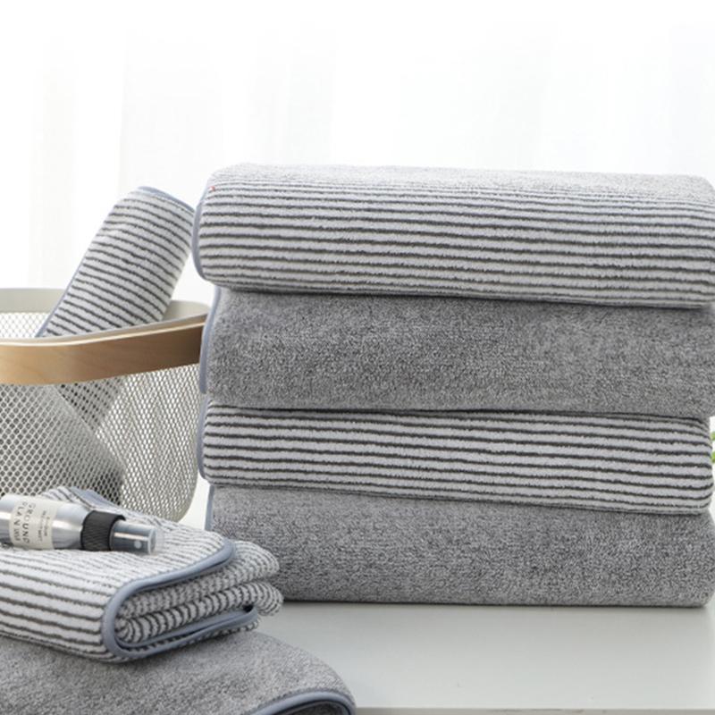 

Microfiber Hair Bath Towel Set For Adult Bamboo Charcoal Terry Carbon Fiber Bathroom, Gray stripe 02