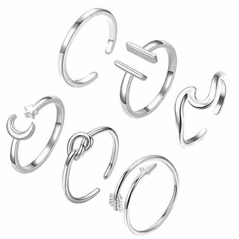 

Wedding Rings 6pcs/Set Summer Beach Vacation Knuckle Foot Ring Set Open Toe For Women Girls Adjustable Jewelry Gifts