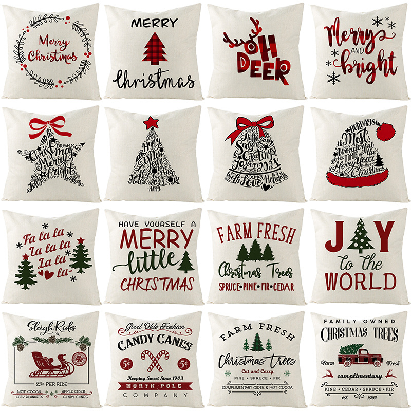 

2021 Merry Christmas Pillow Case Linen Home Decoration Printed Cushion Cover Throw Pillowcase for Living Room Square Cushion Case, 45x45cm