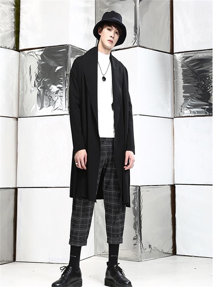 

Men' Trench Coats Spring And Autumn Street Hong Kong Style British European Fashion Trend In The Long Windbreaker, Black