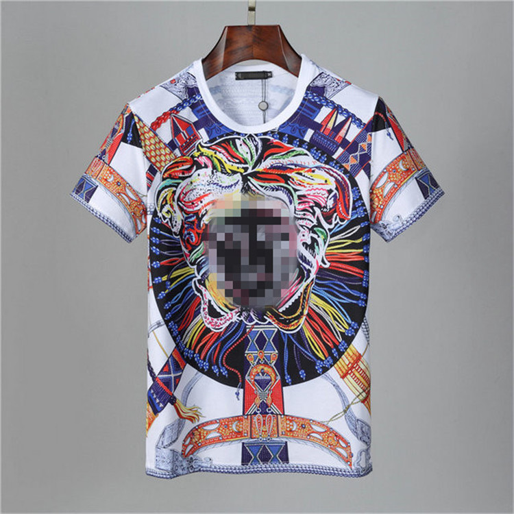 

2021Fashion summer men's T-shirt cotton shirt printed round neck short sleeve top slim breathable street hip-hop clothing AQ29