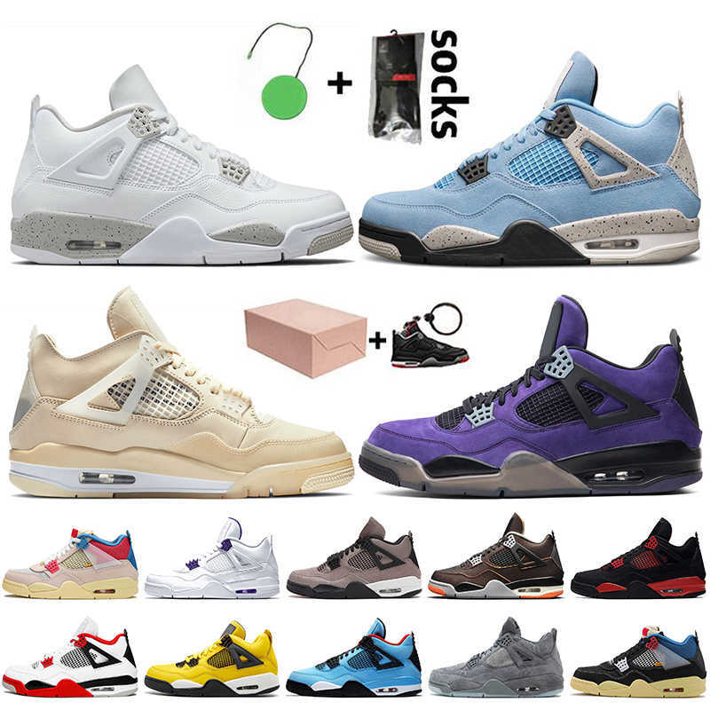 2021 With Box JUMPMAN 4 4S Basketball Shoes Women Mens Trainers Sneakers White Oreo University Blue Sail Travis Scotts Purple Off Undefeated