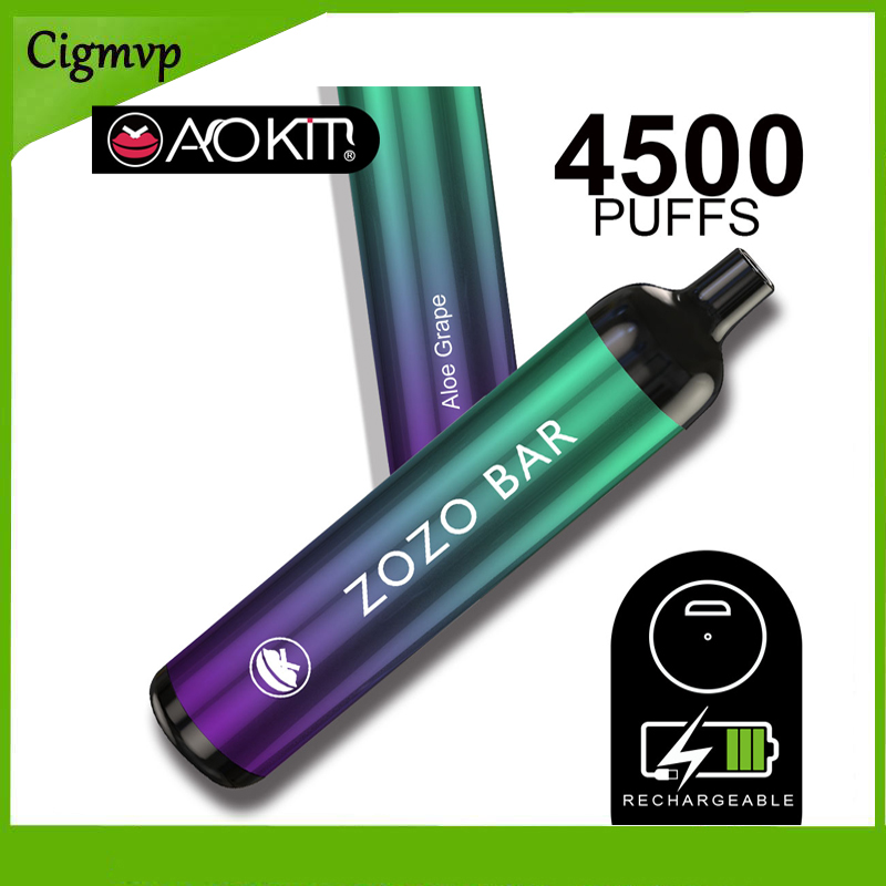 

Authentic Aokit ZOZO BAR Disposable E cigarettes 4500Puffs Vape Pen 15.8ml Prefilled 2200mAh Rechargeable Battery Pod Device Kit