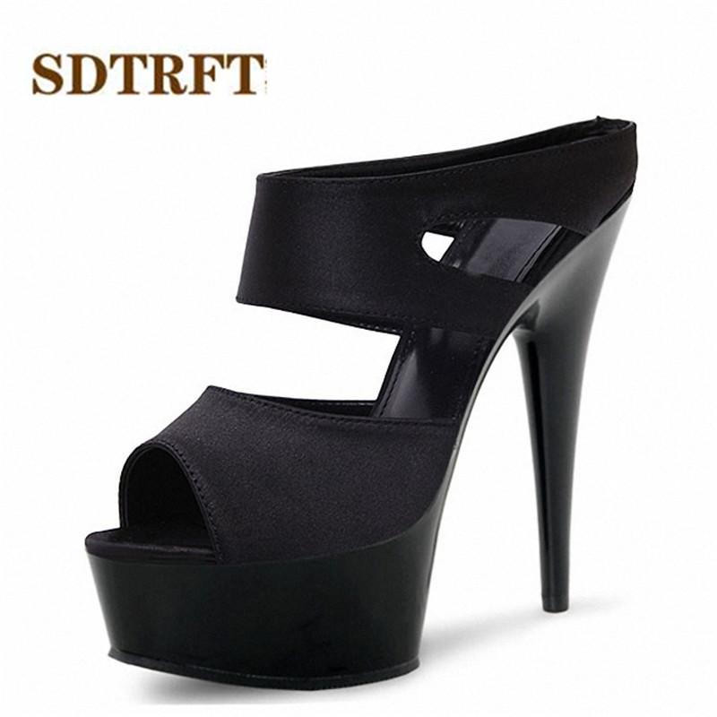 

Pump Sandals Platform Women Shoes 15cm Transparent Thin Heels Buckle Crossdresser Stiletto Super High, Black