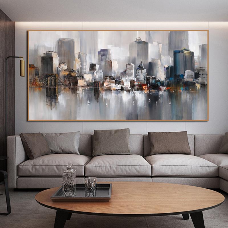 

Paintings RELIABLI ART City Building Poster Scenery Pictures For Home Abstract Oil Painting On Canvas Wall Living Room Decoration