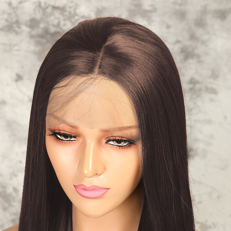Costume Accessories Long Dark Brown #4 Color Lace Front Wigs Synthetic Wigs Glueless Silky Straight Cosplay Wigs Heat Resistant Daily Wig-image-749168578