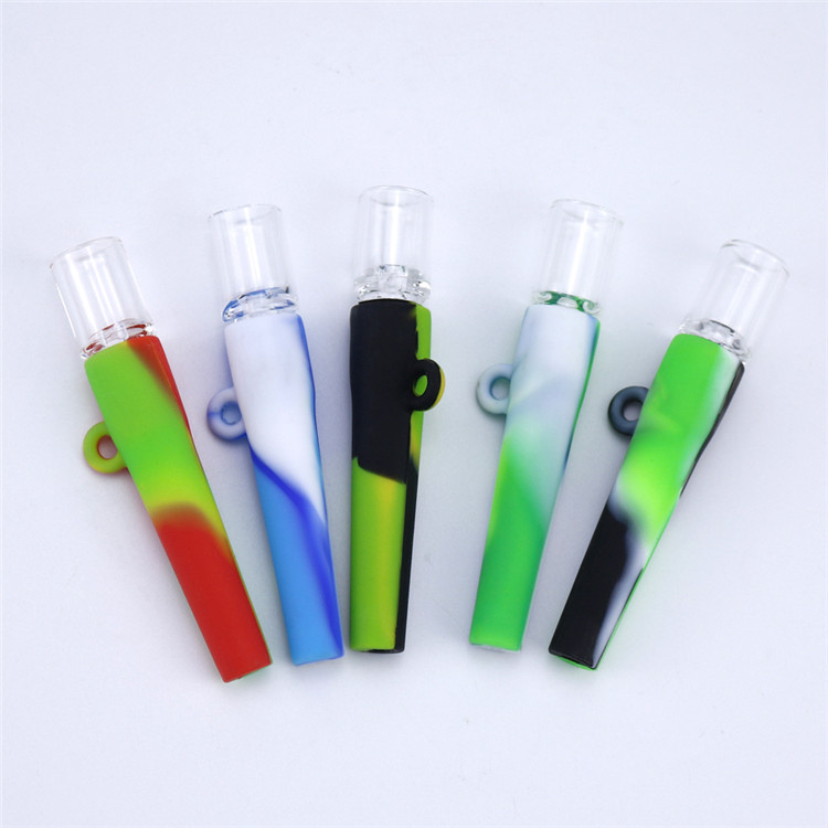

One Hitter Tobacco Mini Pipe Portable Glass Water Bongs Dab Rig Silicone Bong Smoking Accessories 420 Handle Pipes