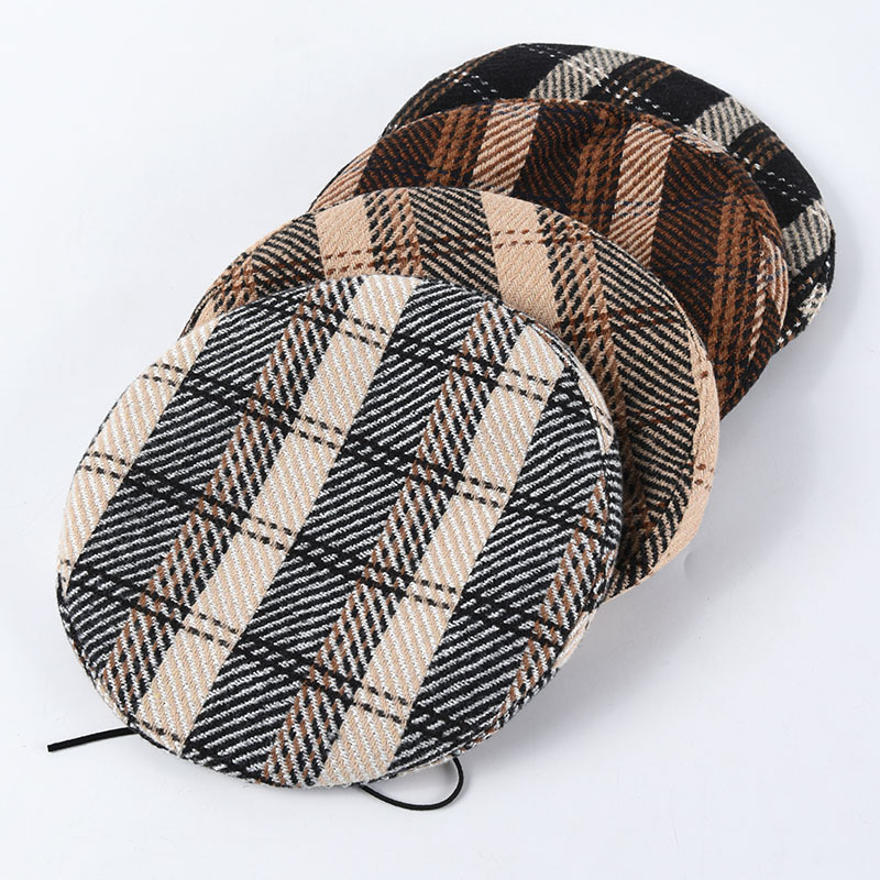 

Fitted Hat New Fashion fall-winter retro plaid beret for women Paris Hat Ladies Japanese and korean berets Wholesale, Beige
