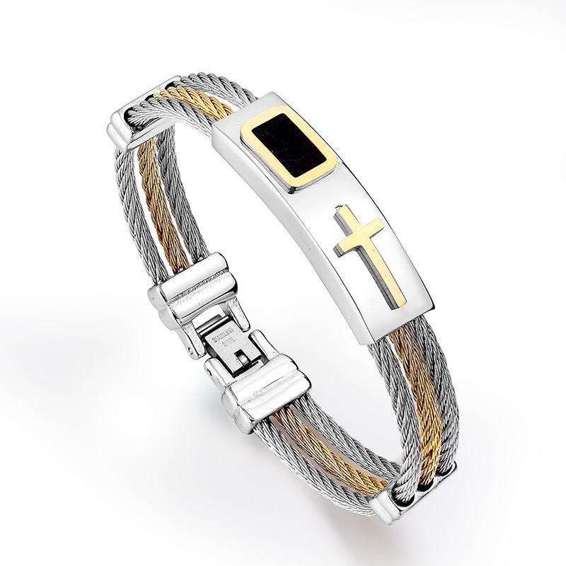 

Men's Punk Link Cross Titanium Steel Simple Fashion Bracelet Luxury Jewelry, Black