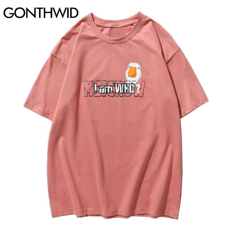 

Short Sleeve Tshirts Funny Cartoon Duck Print Tees Shirts Summer Hip Hop Fashion Casual Cotton Streetwear Tops 210602, Black